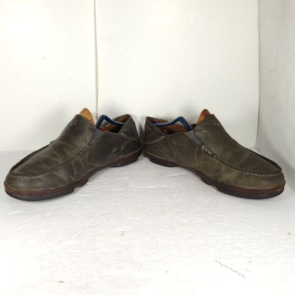 OluKai Men's Moloa US 10,5 Brown Leather Flats Loafer Slippers Shoes - Picture 6 of 14